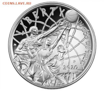 НОВИНКА 1$ США 2020 Баскетбол Зал Славы Серебро 999 Вогнутая - 20cc_b