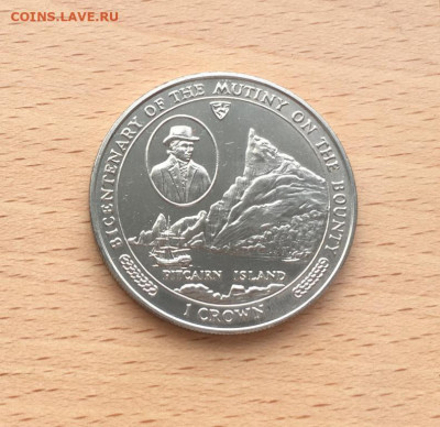 Крона Шайба Остров Мэн 1 крона 1989 Острова Питкэрн 200 лет - krona_shajba_ostrov_men_1_krona_1989_ostrova_pitkern_200_let_mjatezhu_na_baunti_korabl_parusnik_flot