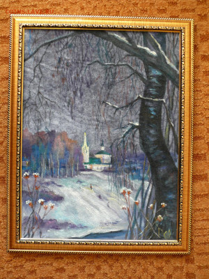 картина П.Л. Ураткин "Храм. Зима". Бархат. масло. - ураткин.JPG