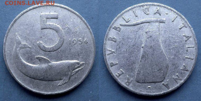Италия - 5 лир 1954 года (Дельфин) до 18.07 - Италия 5 лир, 1954