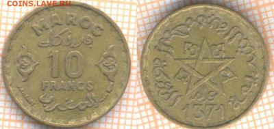 Марокко 10 франков 1952 г., до 19.07.2020 г. 22.00 по Москве - Марокко 10 франков  1271