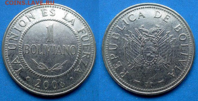 Боливия - 1 боливиано 2008 года до 20.07 - Боливия 1 боливиано, 2008