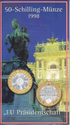 Биметалл Австрия 50 шиллингов 1998 Австрия ЕС - bimetall_avstrija_50_shillingov_1998_predsedatelstvo_avstrii_v_es_buklet