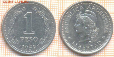 Аргентина 1 песо 1959  г., до 22.07.2020 г. 22.00 по Москве - Аргентина 1 песо 1959 1340