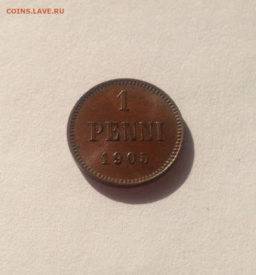 1 пенни Русская Финляндия 1905г., шт.блеск , до 28.07.20г. - 1p5