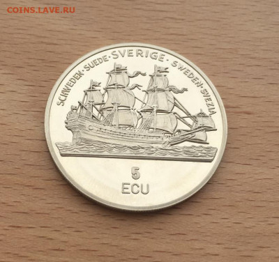 Крона Шайба Швеция 5 экю 1992 корабль король Швеции Густав - krona_shajba_shvecija_5_ekju_1992_korol_shvecii_gustav_adolf_korabl_parusnik_flot (2)