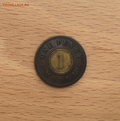 биметалл Англия 1 пенни 1844 Model Penny желтая вставка - IMG_3243.JPG