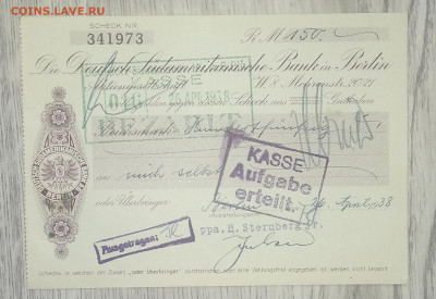 Чек Немецко-Южноамериканский банк Берлин 3 рейх 1938 г. - IMG_20200727_094313