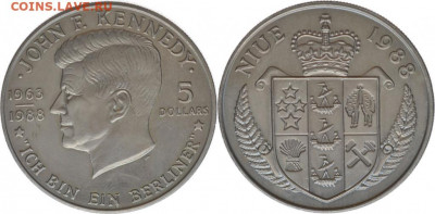 Крона Шайба Ниуэ 5$ долларов 1988 Джон Кеннеди - krona_shajba_niue_5_dollarov_1988_dzhon_kennedi