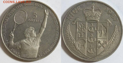 Крона Шайба Ниуэ 5$ долларов 1987 Теннис Борис Беккер - artid28316_combined