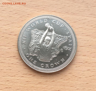 Крона Шайба Остров Мэн 1 крона 1982 Чемпионат мира по футбол - krona_shajba_ostrov_men_1_krona_1982_chempionat_mira_po_futbolu_ispanija_kubok