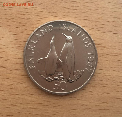 Крона Шайба Фолклендские острова 50 пенсов 1987 Пингвин - krona_shajba_folklendskie_ostrova_50_pensov_1987_korolevskie_pingviny_fauna_zhivotnye