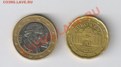 АВСТРИЯ 20 центов и 1 ЕВРО до 18.09.2011г 21-00 - ЕВРО-АВСТРИЯ