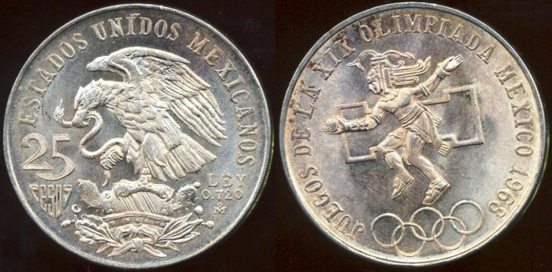 Серебро Мексика 25-ка 1968 - 25pesos1968.JPG