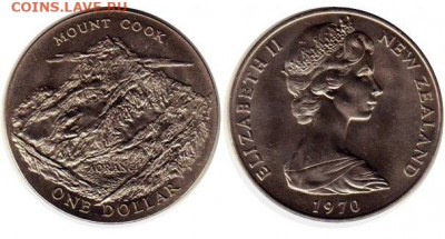 Крона Шайба Новая Зеландия 1$ доллар 1970 Гора Кука - 1288974b