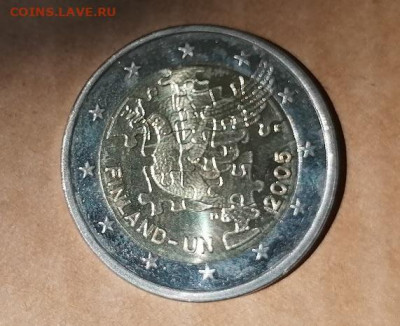 2 Евро Финляндия 60 лет ООН до 11.08.20 22.00 - Фины 69 лет оон 2005 реверс