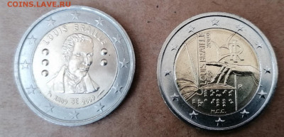 2 Евро Луи Брайль 2 монеты до 24.08.2020 22.00 - луи браль реверс