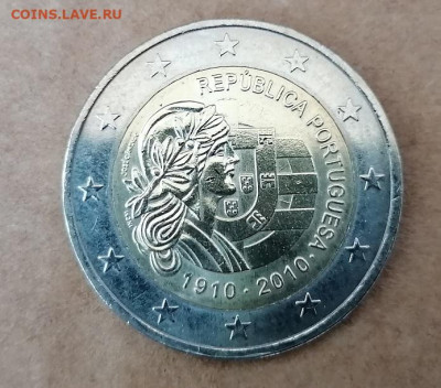 2 Евро 100 лет Португальской республике до 24.08.2020 22.00 - 100 лет португальской республики реверс