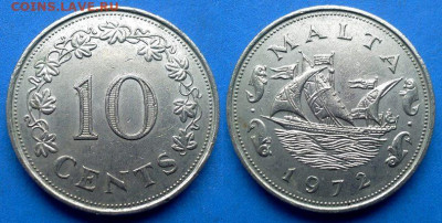 Мальта - 10 центов 1972 года (Парусник) до 24.08 - Мальта 10 центов, 1972