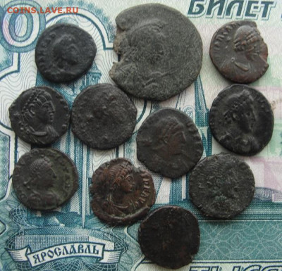 горстка подуставших античных монет, в т. ч. крупных - 8