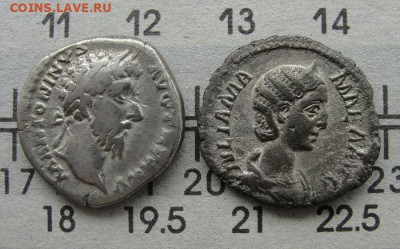 серебряный денарий М. Аврелия и лимесный (?) Ю. Маммеи - 1