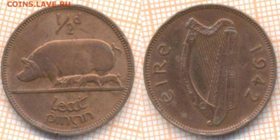 2 пенни 1942 г., до 7.09.2020 г. 22.00 по Москве - Ирландия полпенни 1942 1564