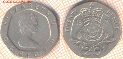 Великобритания 20 пенсов 1982 г., до 8.09.2020 г. 22.00 по М - Великобритания 20 пенсов 1982 1495