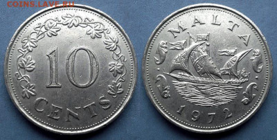Мальта - 10 центов 1972 года (Парусник) до 13.09 - Мальта 10 центов, 1972