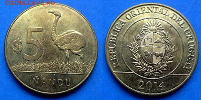 Уругвай - 5 песо 2014 года (Страус) до 13.09 - Уругвай 5 песо, 2014