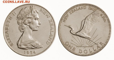Крона Шайба Новая Зеландия 1974 аист фауна - Новая Зеландия 1 доллар 1974 День Новой Зеландии (1)