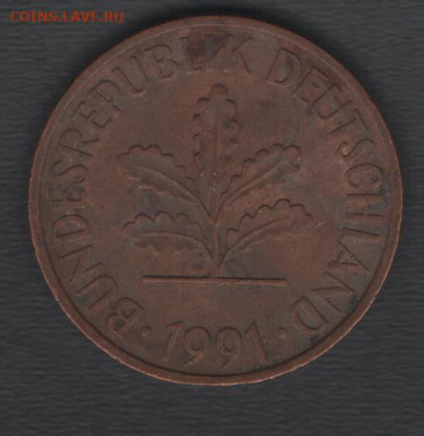 Германия 2 пфеннига 1991 J до 11.09.2020 21.00 мск - Германия 2пф91 J а