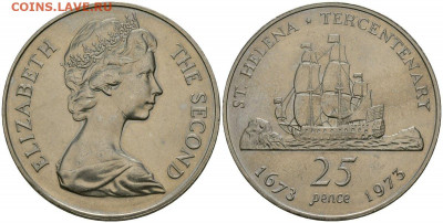 Крона Шайба Остров Святой Елены 25 пенсов 1973 Корабль - 0570f954e53ea0270efe5f97249fc03f