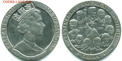Остров Мэн 1 крона 1987 год. 200 лет Конституции Президенты - 548a0a5094b5a