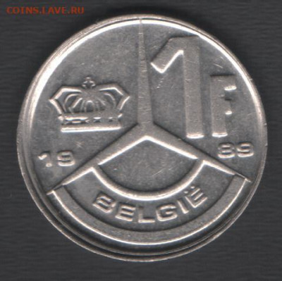 Бельгия 1 франк 1989 BELGIЁ до 11.09.2020 21.00 мск - Бельгия 1фр89 БI Гол р