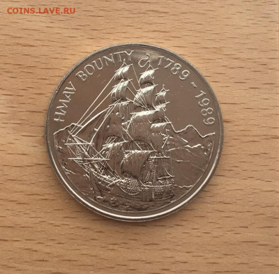 Острова Питкэрн 1 доллар 1989 корабль Баунти парусник флот - ostrova_pitkern_1_dollar_1989_korabl_baunti_parusnik_flot_krona_shajba