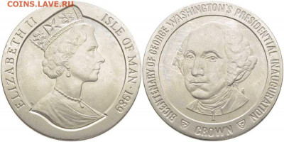 Шайба Остров Мэн 1 крона 1989 Инаугурация Вашингтона Портрет - 717bd949776226b24bbb8bf80f1ca7d8