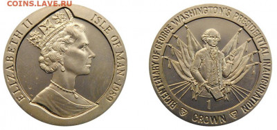 Шайба Остров Мэн 1 крона 1989 Инаугурация Вашингтона клятва - 38463.970