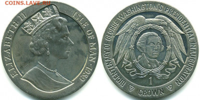 Шайба Остров Мэн 1 крона 1989 Инаугурация Вашингтона - 53c6912b09ee5