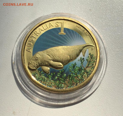 Австралия 1$ доллар 2010 Морская корова Дюгонь фауна - avstralija_1_dollar_2010_morskaja_korova_djugon_zhivotnye_fauna_emal_zaliv_shark_shark_bay