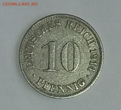 монета Германии 10 пфеннигов 1914 (А А) - Германия 1914 а 10 пфнг а
