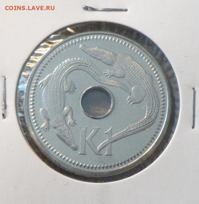 ПАПУА-Н.ГВИНЕЯ - 1 к. КРОКОДИЛЫ с отверстием до 22.09, 22.00 - Папуа Новая Гвинея Крокодилы_1