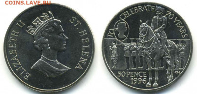 Крона Шайба Остров Святой Елены 50 пенсов 1996 70 лет Елизав - krona_shajba_ostrov_svjatoj_eleny_50_pensov_1996_70_let_elizavety_gvardeec_na_loshadi