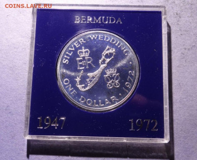 Серебро Крона Шайба Бермуды 1$ доллар 1972 Свадьба Елизаветы - serebro_krona_shajba_bermudy_1_dollar_1972_korolevskaja_serebrjanaja_svadba_pamjatnaja_korobka