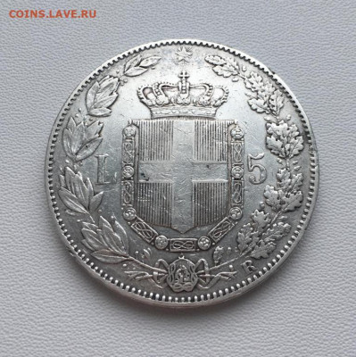 Крона Шайба Италия 5 лир 1879 Умберто I Серебро - krona_shajba_italija_5_lir_1879_umberto_i_vf_xf_serebro