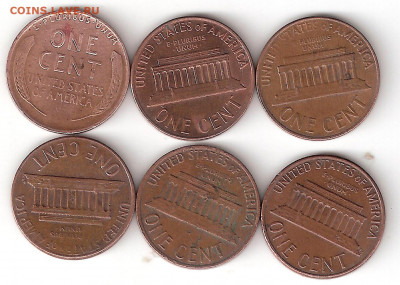 США : 1цент 6 монет нечастые годы: 1945,66,68,73,75,76 - 1 Сент-6шт аОлд А