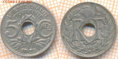 Франция 5 сантимов 1925 г., до 25.09.2020 г. 22.00 по Москве - Франция 5 сантимов 1925 1690
