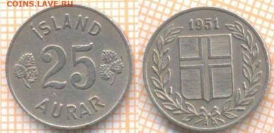 Исландия 25 эйре 1951 г., до 25.09.2020 г. 22.00 по Москве - Исландия 25 эйре 1951 1701