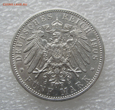 Великое герцогство Баден. Фридрих II. 5 МАРОК 1908 года. - Баден1908 (3).JPG