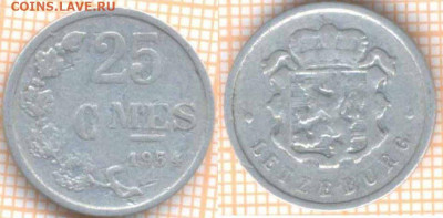 Люксембург 25 сантимов 1954 г., до 05.10.2020 г. 22.00 по Мо - Люксембург 25 сантимов 1954 1814