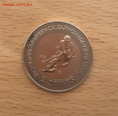 Биметалл Андорра 2 динера 1985 Олимпийские Игры Лыжи - bimetall_andorra_2_dinera_1985_olimpijskie_igry_v_kalgari_gornye_lyzhi_olimpiada